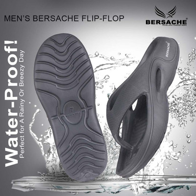 BERSACHE Men Flip Flops(Black , 7)
