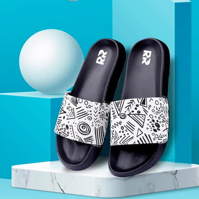 RICHRYNO Men Slides(White, Black , 7)