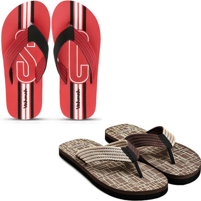 VAHMAH Men Slippers(Red, Brown , 9)