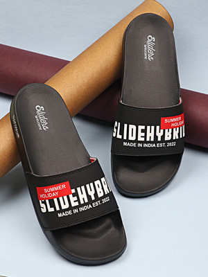WELCOME Men Lightweight with Arch Support Durable Anti-Skid & Stylish Dailywear| Slides(Black , 7)