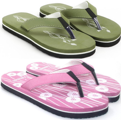 VAHMAH Women Slippers(Green, Pink , 8)