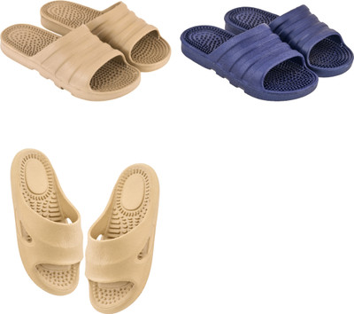 Feel alive Men Slippers(Blue, Beige , 10)