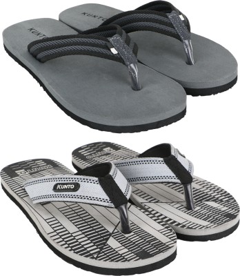 KUNTO Men Flip Flops(Grey, Grey, Black , 8)