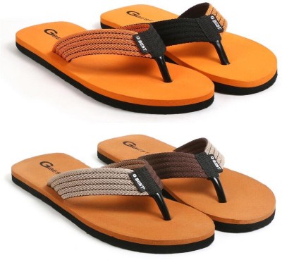 G Best Men Flip Flops(Brown, Orange , 9)