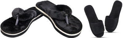 rexizone Women Flip Flops(Black, Black , 7)