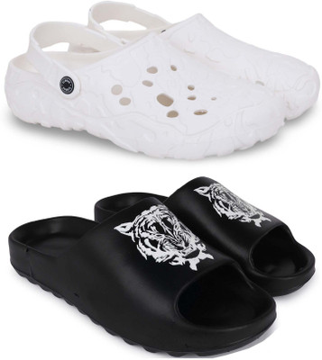 Kapani Fashion Men Clogs(White, Black , 7)