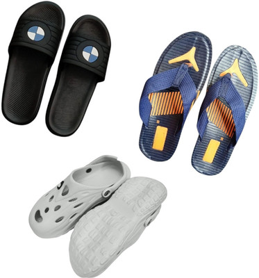 BLIBBERS Men Slippers(Black, Blue, Off White , 6)