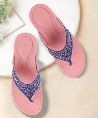 FLITE Women Slippers(Pink, Navy , 6)