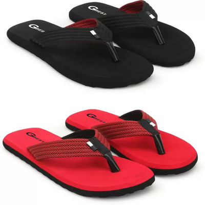 G Best Men 2 Pair of Men Flip Flop Slipper Flip Flops(Black, Red , 9)