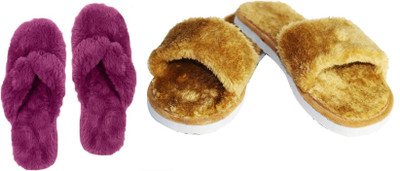 rexizone Women Flip Flops(Brown, Purple , 7)