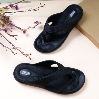 DOCTOR EXTRA SOFT Women Flip Flops(Black , 6)