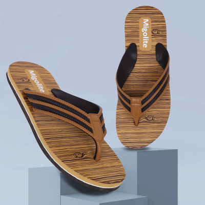 MIGOLITE Men Migolite Mens Flip Flops with Unique Wood Print Design |& Stylish Slippers(Tan , 9)