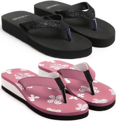 VAHMAH Women Slippers(Black, Pink , 5)