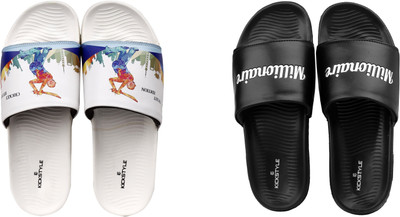 KICKSTYLE Men Slides(Black, White , 11)