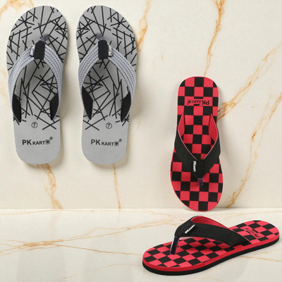 PKKART Men Slippers(Grey, Red , 7)
