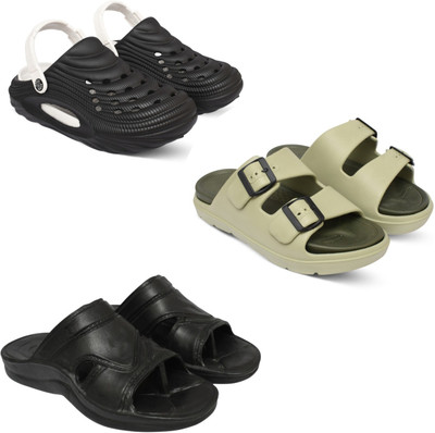 Acorn Men Slides(Black, Beige, Black , 7)