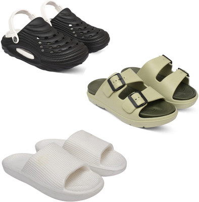 Acorn Men Slides(Black, White, Olive , 7)