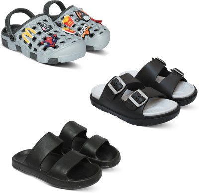 Acorn Men Slides(Grey, Grey, Black , 6)