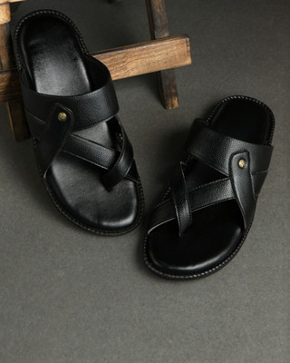 STEPFOX Men Toe Ring Hook & Loop Cushioned Non Slip Ethnic Style Slippers(Black , 8)