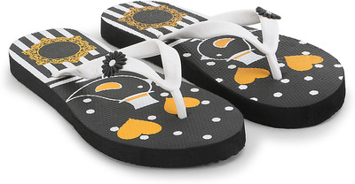 TWO SOFT Women Flip Flops(Black, White , 6)