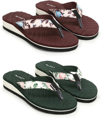 TWO SOFT Women Combo Pack Of 2 Stylish Casual Light & Soft Comfortable Daily Wear Slippers(Maroon, Green , 6)