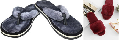 rexizone Women Flip Flops(Grey, Maroon , 4)