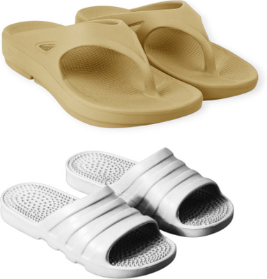 Feel alive Men Slides(Beige, White , 10)