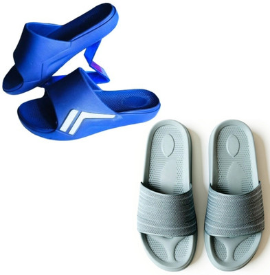 Plama Men Slides(Blue, Grey , 10)