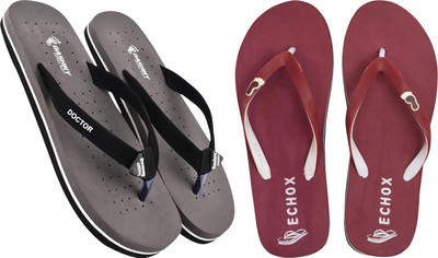DASHNY Women Flip Flops(Maroon, Grey , 7)