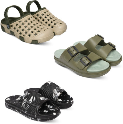 Acorn Men Slides(Beige, Olive, Black , 8)