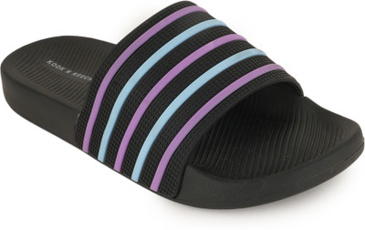 Kook N Keech Women Slides(Black , 4)