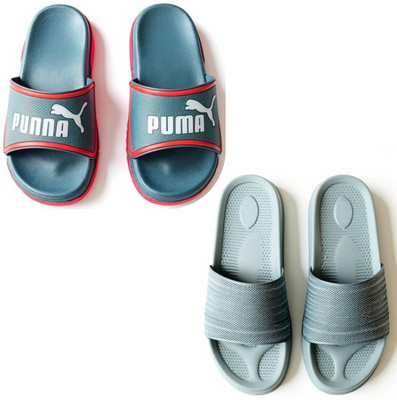 Plama Men Slides(Blue, Grey , 8)