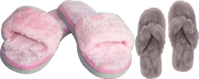 rexizone Women Flip Flops(Pink, Grey , 5)
