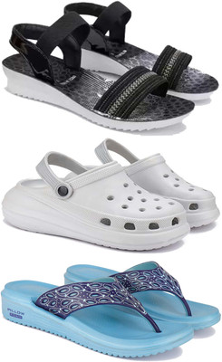 WINGSCRAFT Women Flip Flops(Blue, Grey, Black , 8)