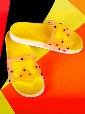 Monoction Women Premium Quality New look Slides(Yellow , 6)