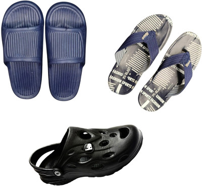 BLIBBERS Men Slippers(Navy, Blue, Black, White , 8)