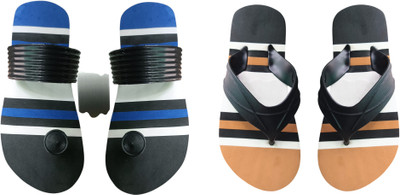 skyflip Men Slides(Blue, Brown, Black , 8)