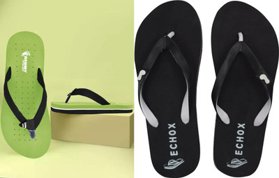 DASHNY Women Flip Flops(Green, Black , 7)