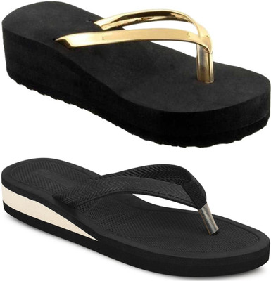 kishu Women Flip Flops(Black , 8)