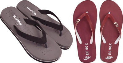 NISTHA Women Flip Flops(Brown, Maroon , 5)