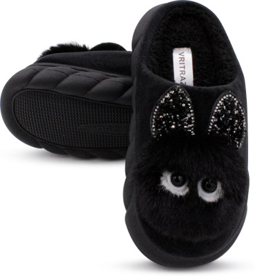 VRITRAZ Women Slippers(Black, White , 6)