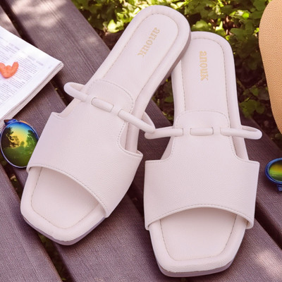 ANOUK Women Slides(Beige , 7)