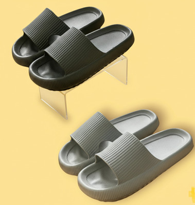 house of common Men Slippers(Black, Grey , 8)