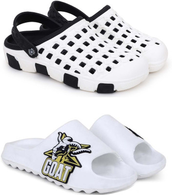 Kapani Fashion Men Slippers(Black, White , 7)