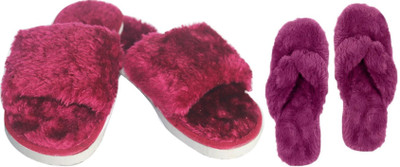 rexizone Women Flip Flops(Maroon, Purple , 6)