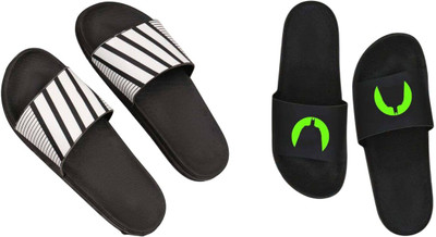 nvisan Men Slides(Grey, Green, Black , 9)