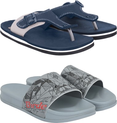 BIRDE Men Pack Of 2 Combo Comfortable Slippers & Flip Flop For Men Slippers(Blue, Grey 6)