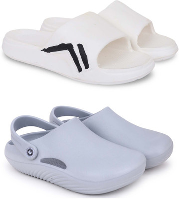 Pampy Angel Men Slippers(White, Grey , 8)