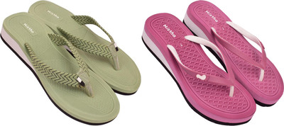 NISTHA Women Flip Flops(Pink, Tan , 5)