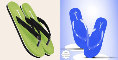 DASHNY Women Flip Flops(Green, Blue , 6)